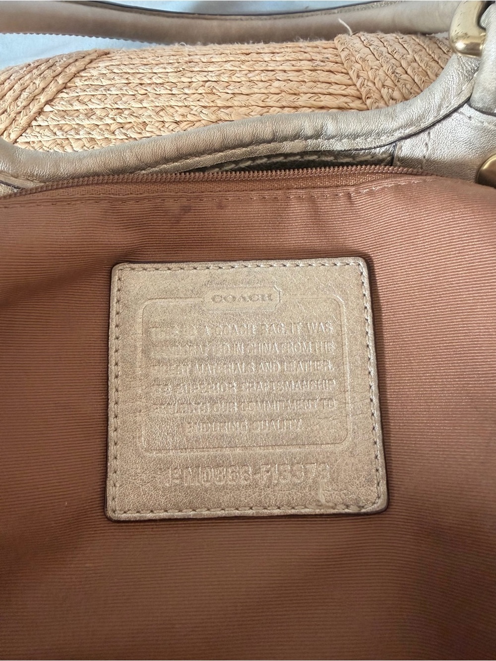 Coach Beige Straw Tote with Leather Handles and Floral Appliqué - Picture 6 of 8